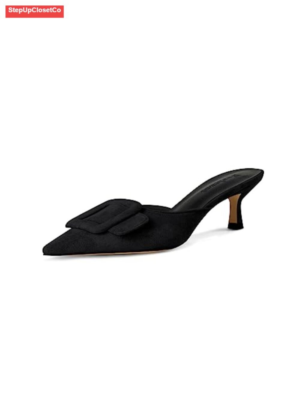 Faux Suede Mule Slippers for Women Slingback Buckle Pumps Kitten Heels